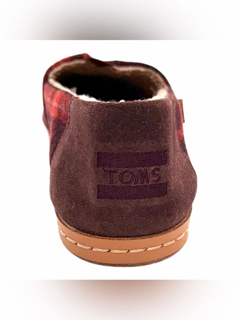 NWOT Toms Red Plaid Alpargatas Leather Wrap Faux Shearling | Women’s Size 8